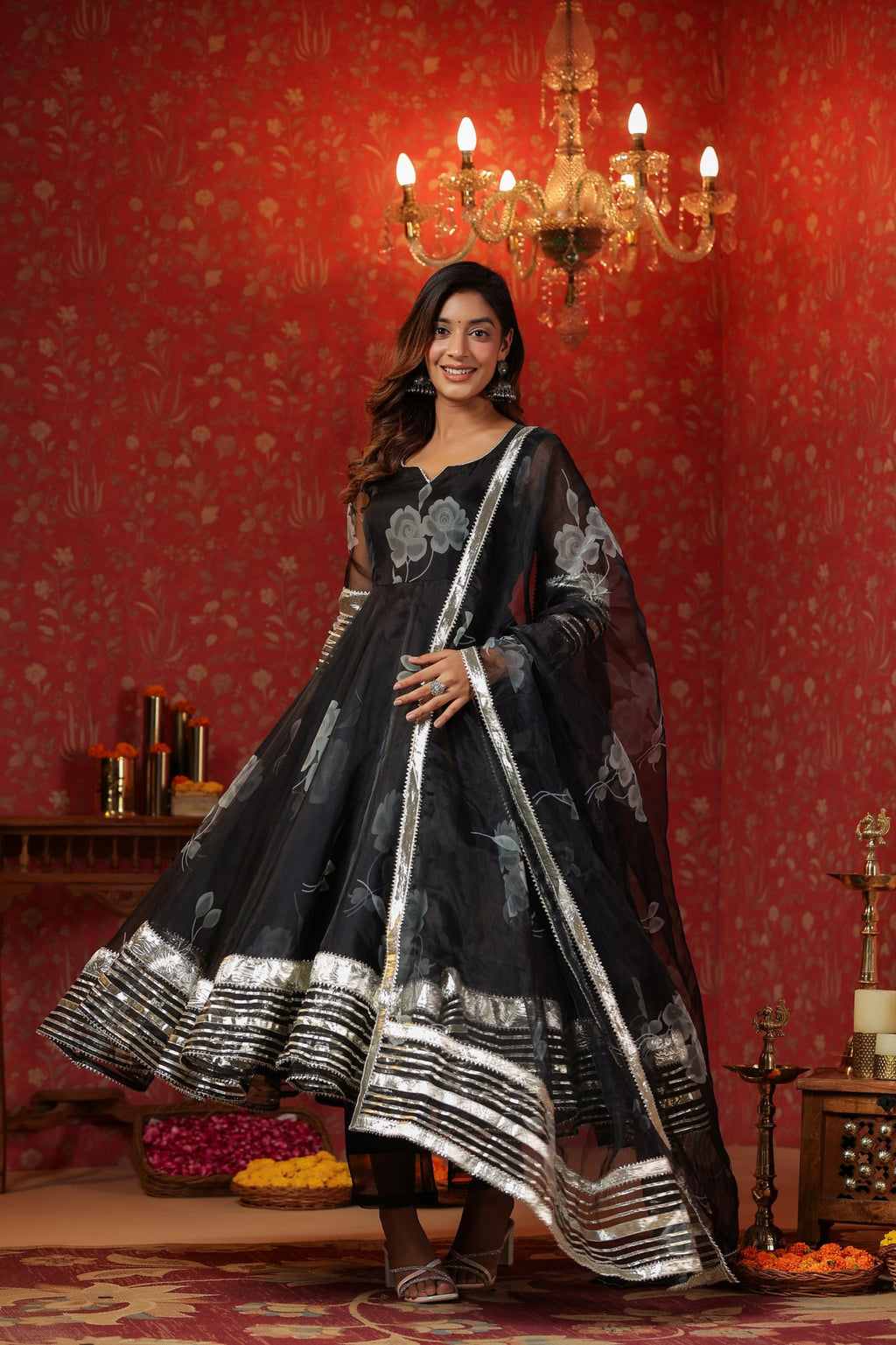 Rich Black Organza Anarkali Suit Set