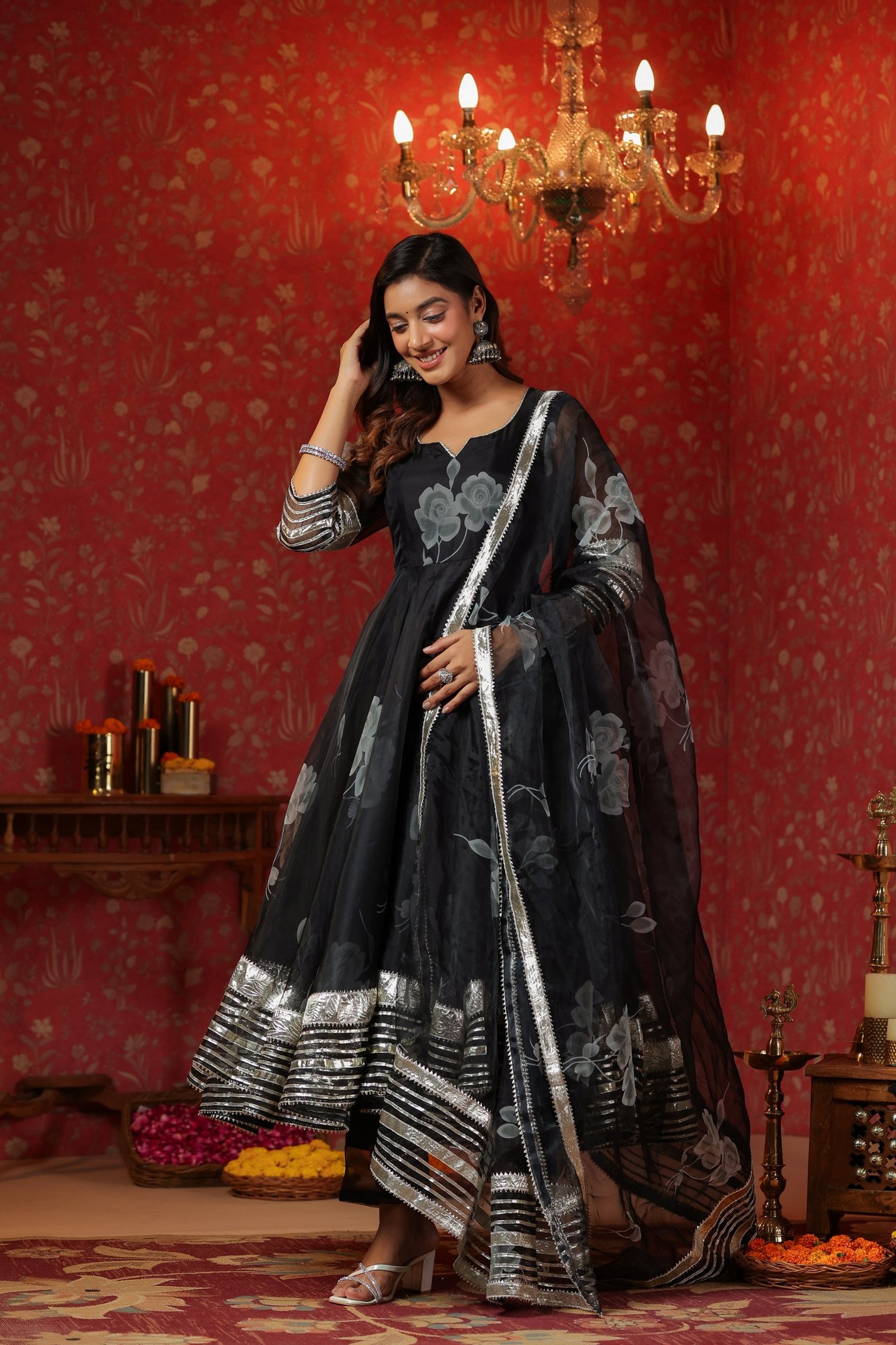 Rich Black Organza Anarkali Suit Set