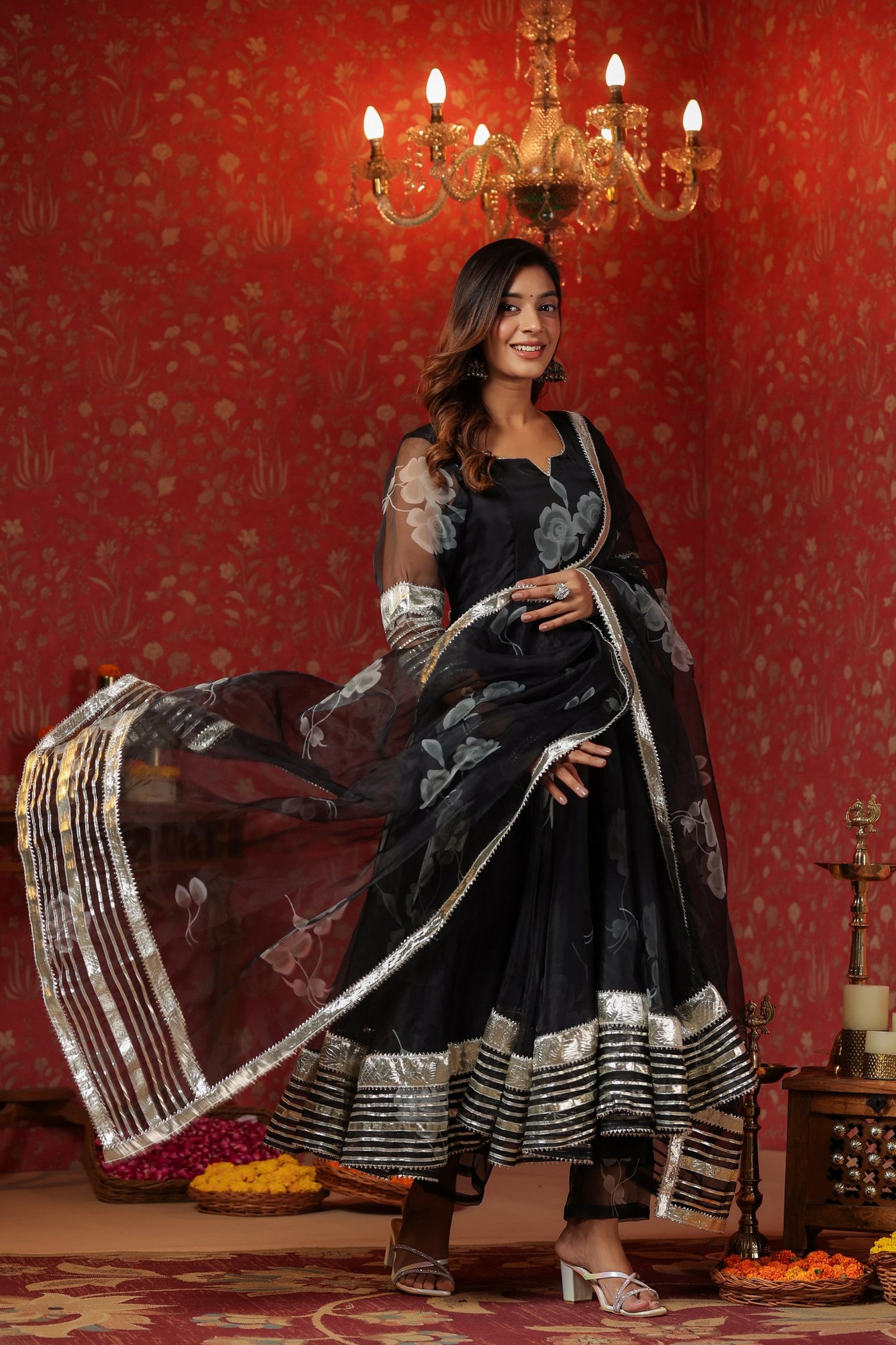 Rich Black Organza Anarkali Suit Set