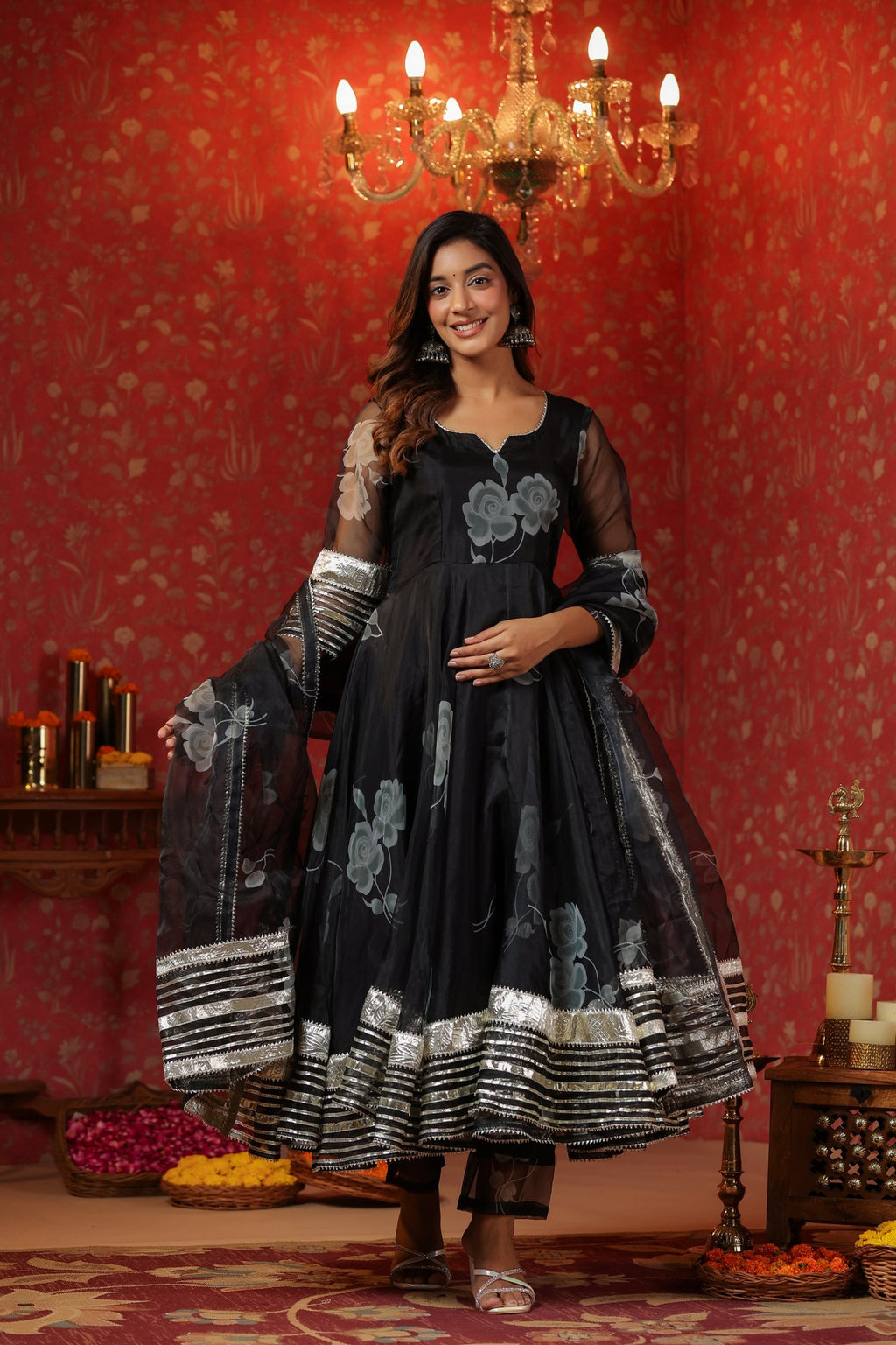 Rich Black Organza Anarkali Suit Set