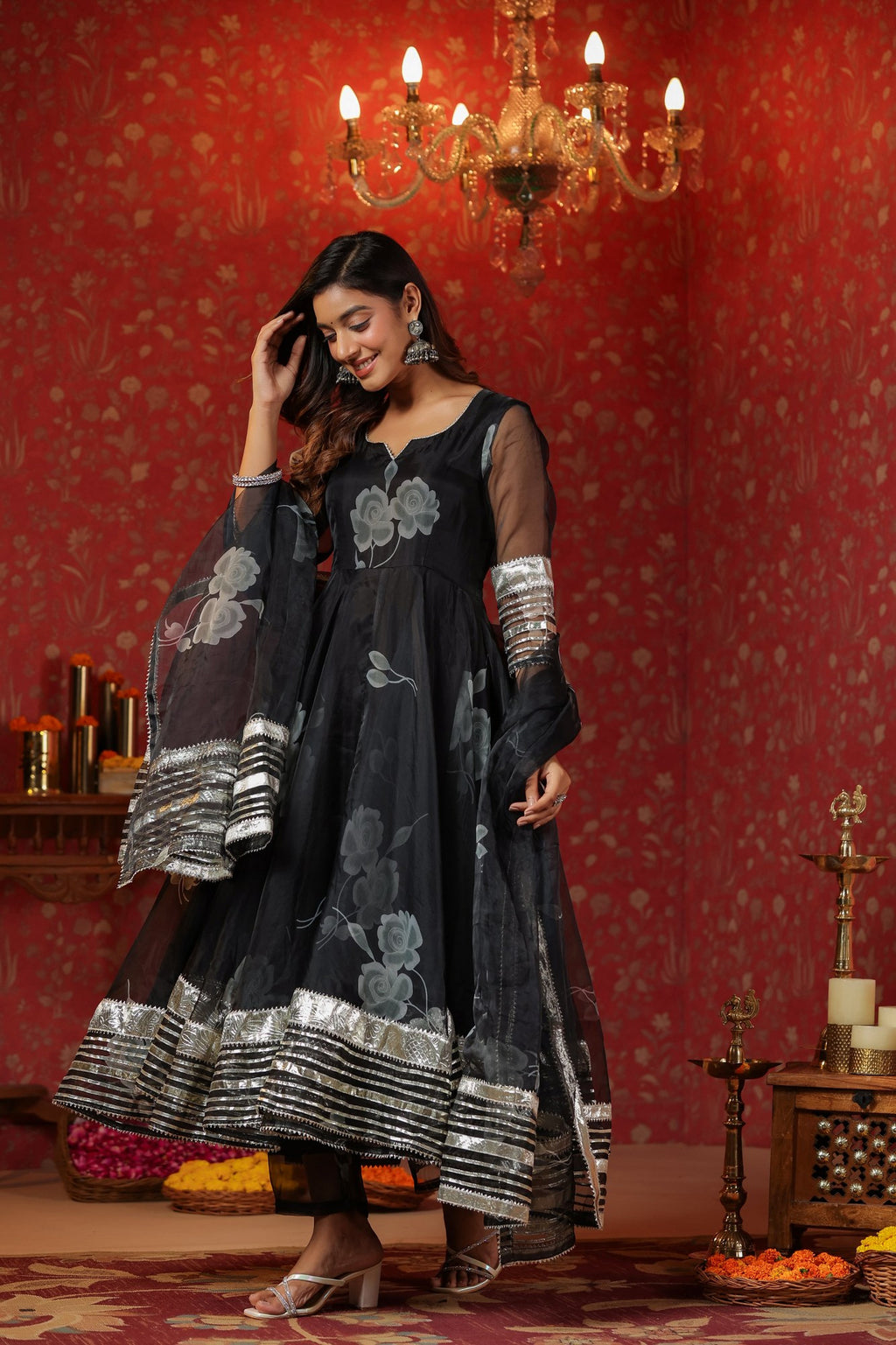 Rich Black Organza Anarkali Suit Set