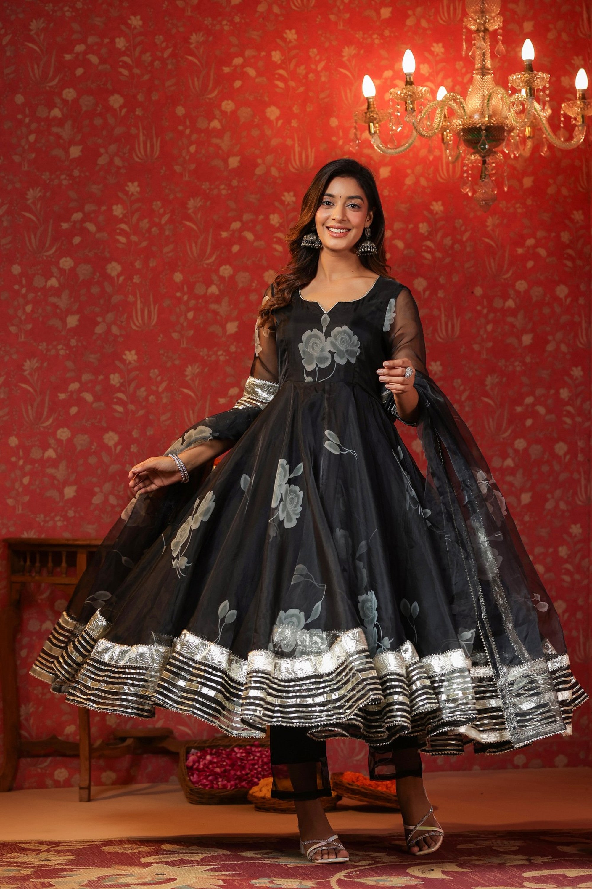 Rich Black Organza Anarkali Suit Set