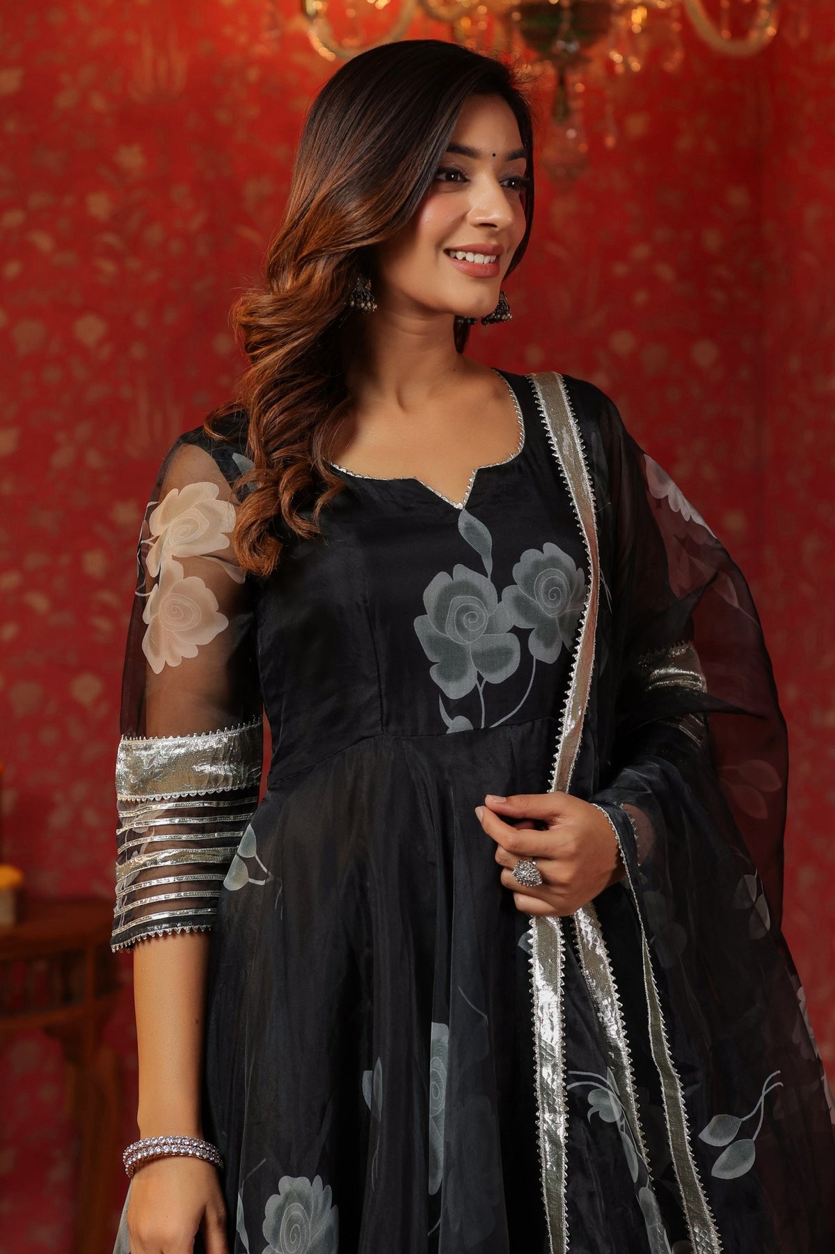 Rich Black Organza Anarkali Suit Set