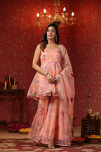 Salmon Organza Sharara Set