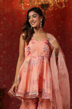 Salmon Organza Sharara Set