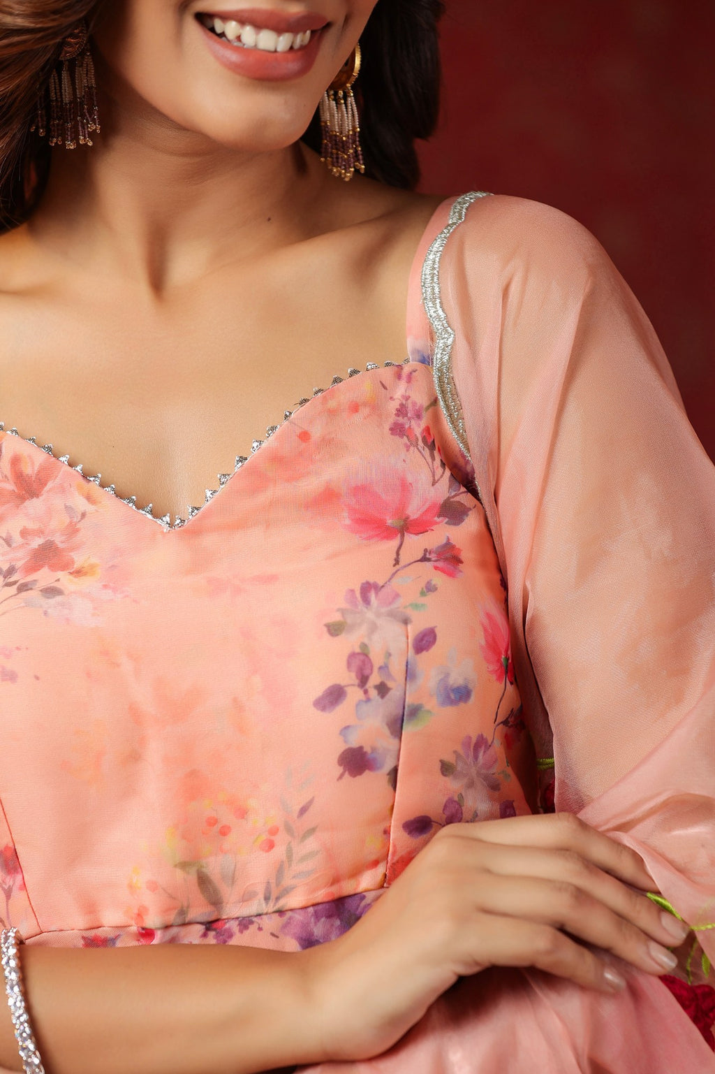 Salmon Organza Sharara Set
