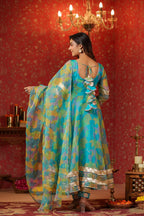 Cerulean Blue Organza Anarkali Suit Set
