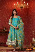 Cerulean Blue Organza Anarkali Suit Set