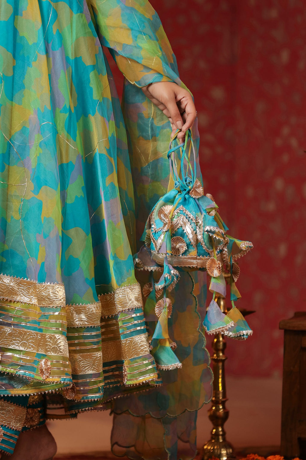Cerulean Blue Organza Anarkali Suit Set