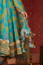 Cerulean Blue Organza Anarkali Suit Set