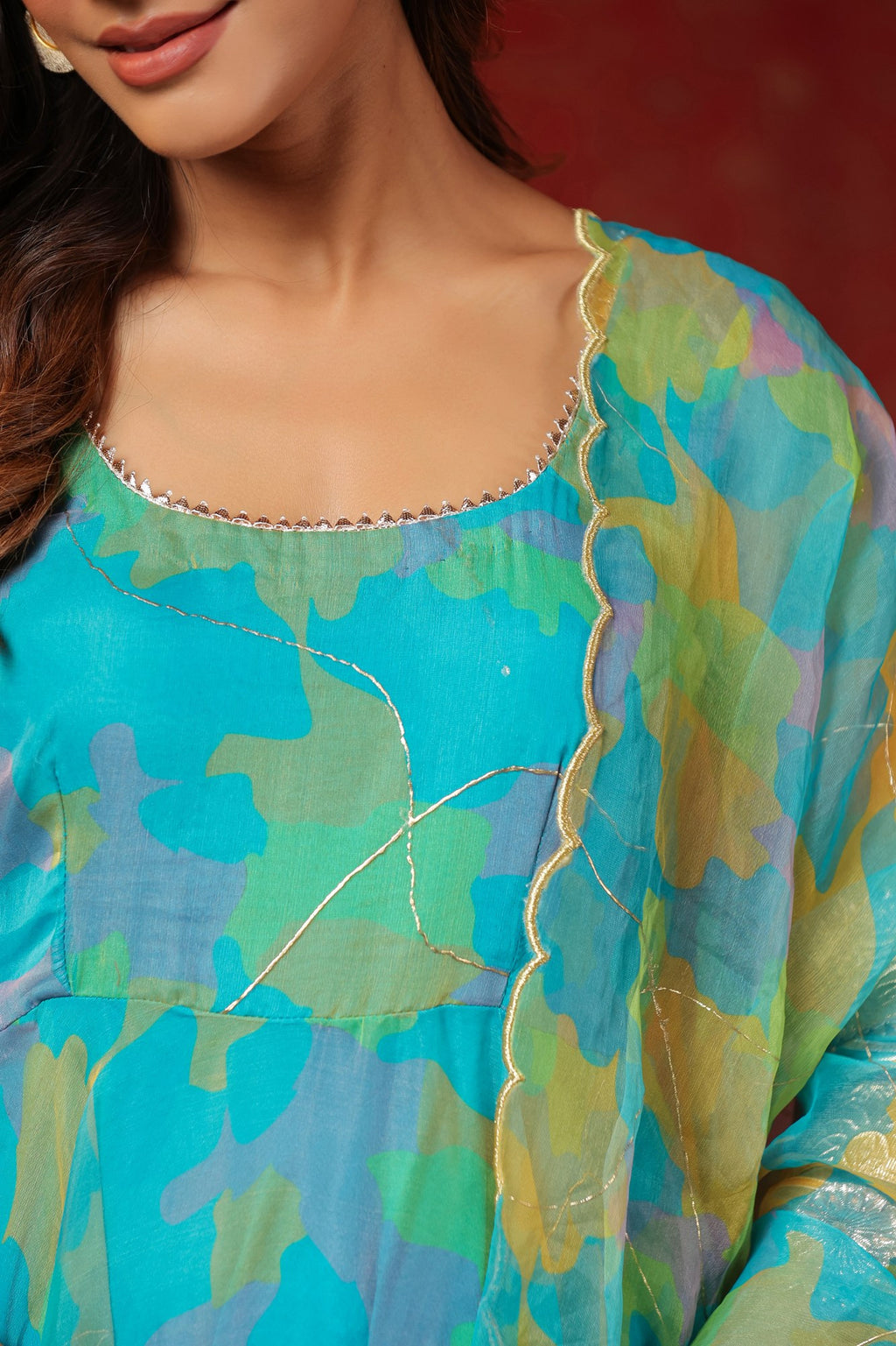 Cerulean Blue Organza Anarkali Suit Set