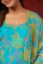 Cerulean Blue Organza Anarkali Suit Set