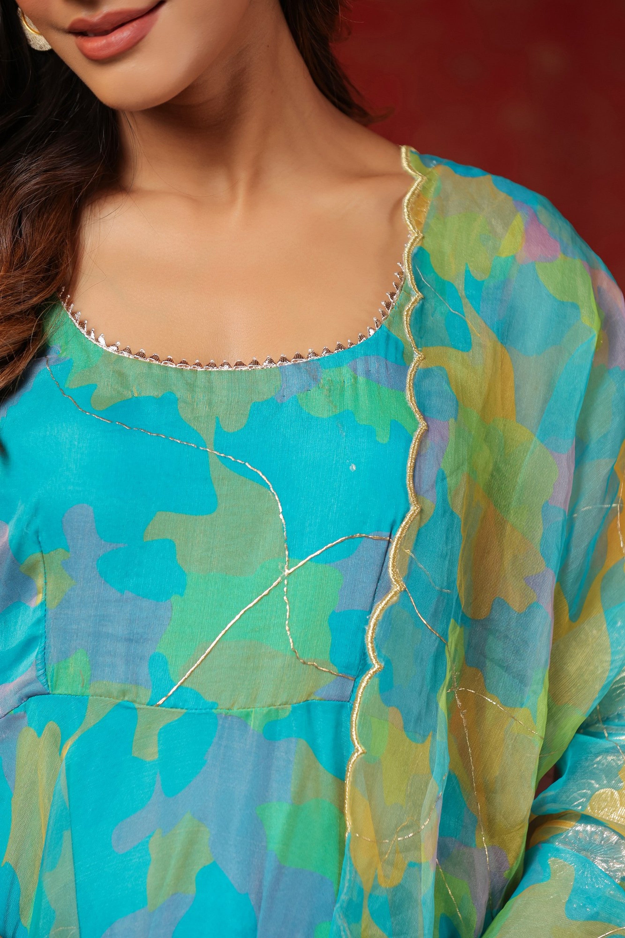 Cerulean Blue Organza Anarkali Suit Set