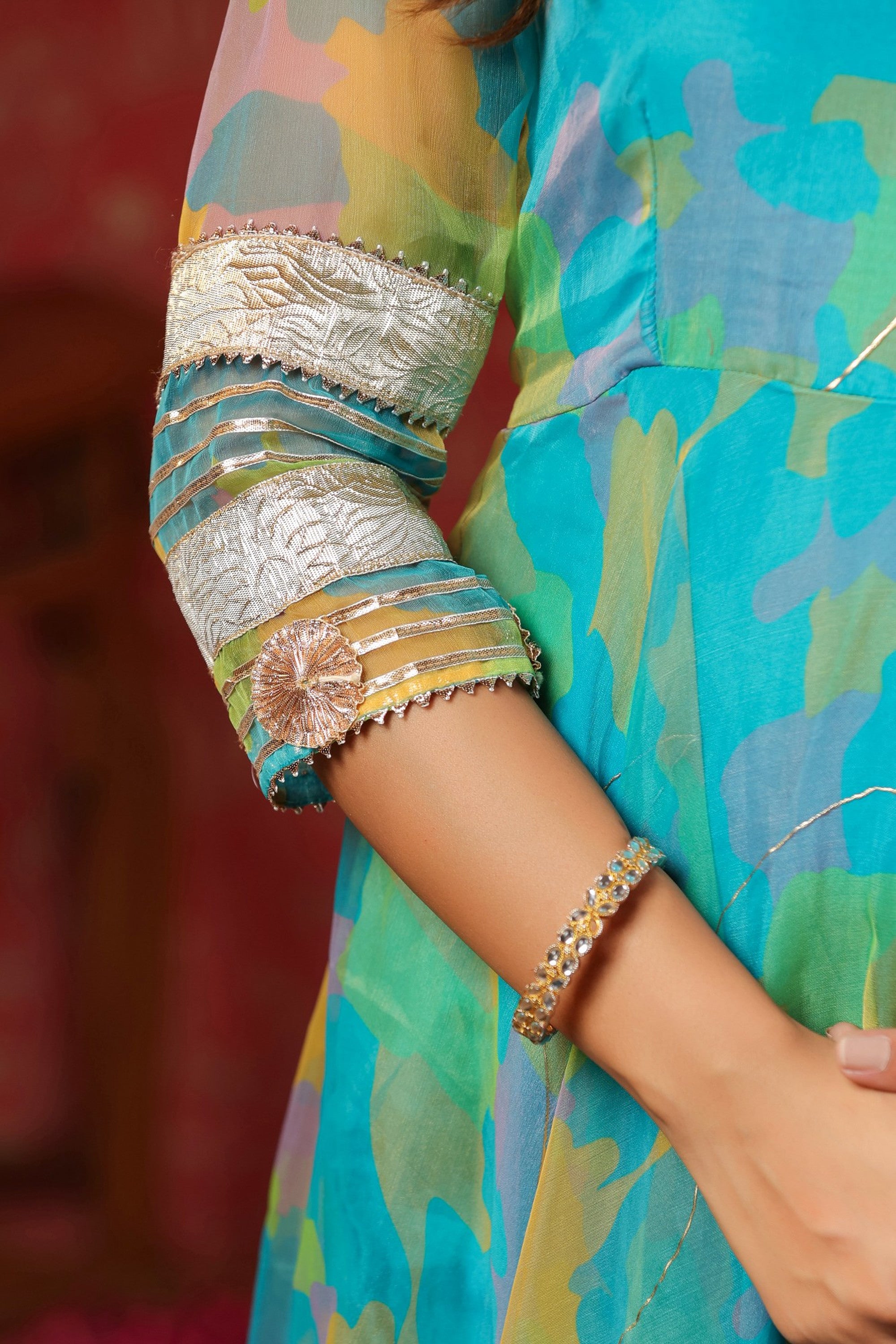 Cerulean Blue Organza Anarkali Suit Set