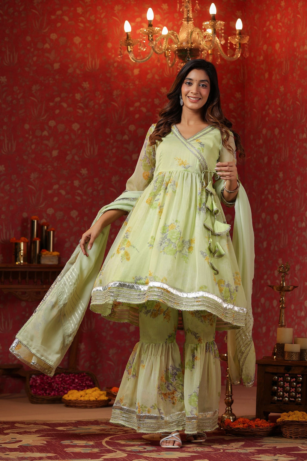 Cardamom Chiffon Sharara Set