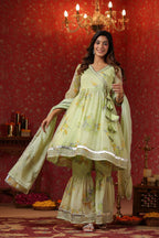 Cardamom Chiffon Sharara Set