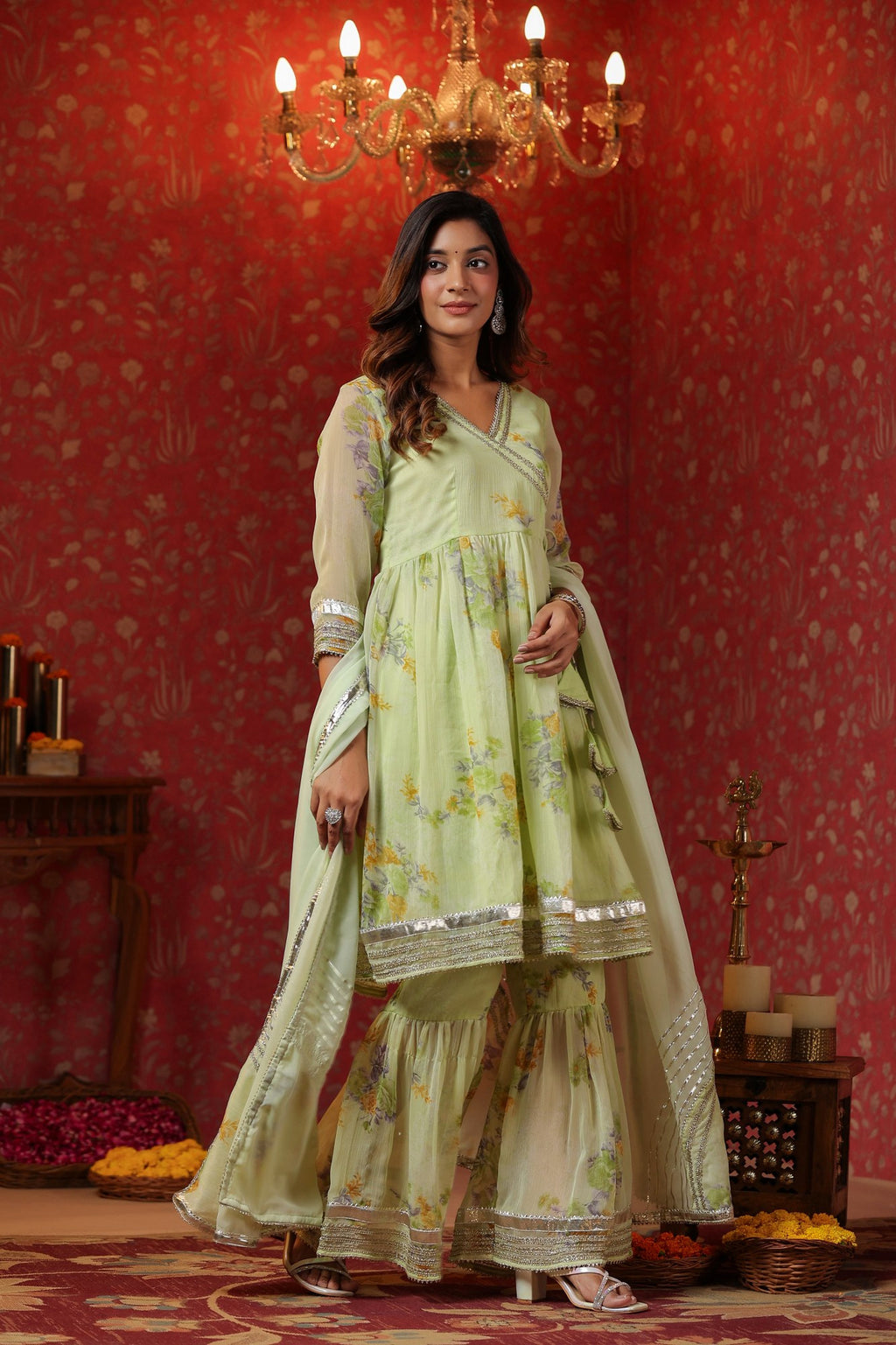 Cardamom Chiffon Sharara Set