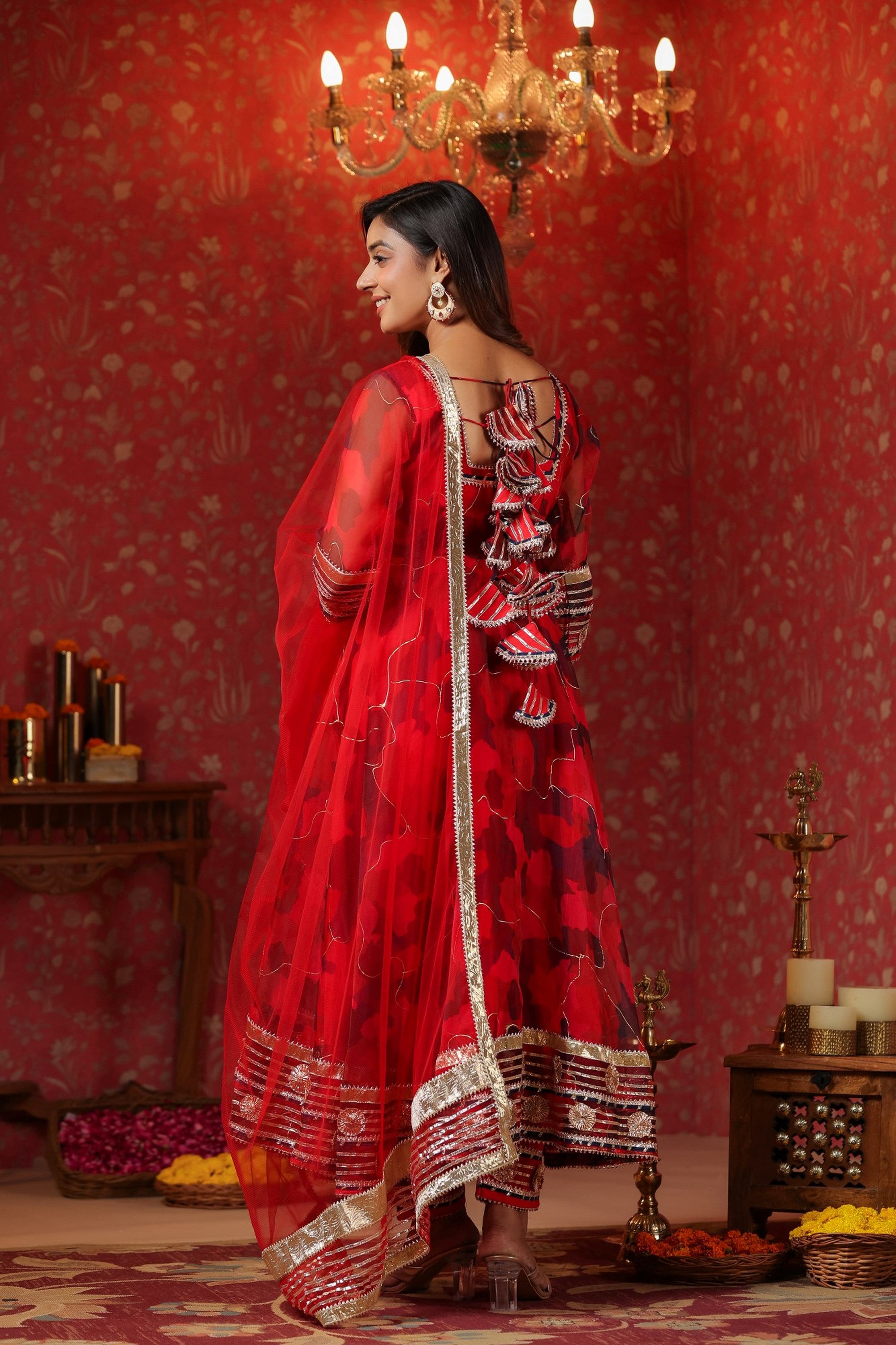 Radical Red Organza Anarkali Suit Set