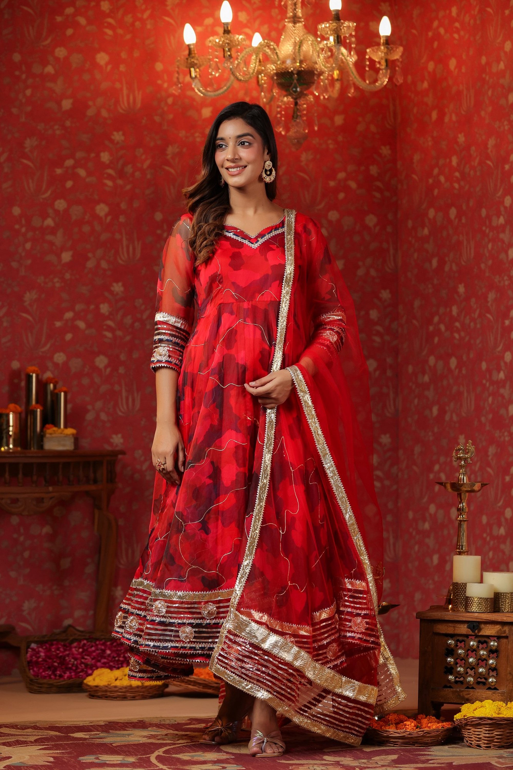 Radical Red Organza Anarkali Suit Set