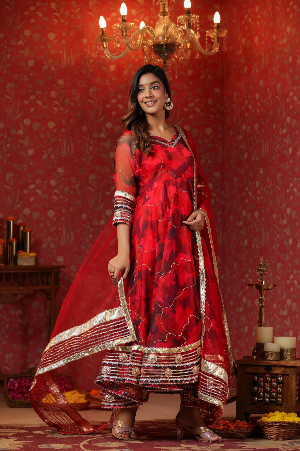 Radical Red Organza Anarkali Suit Set
