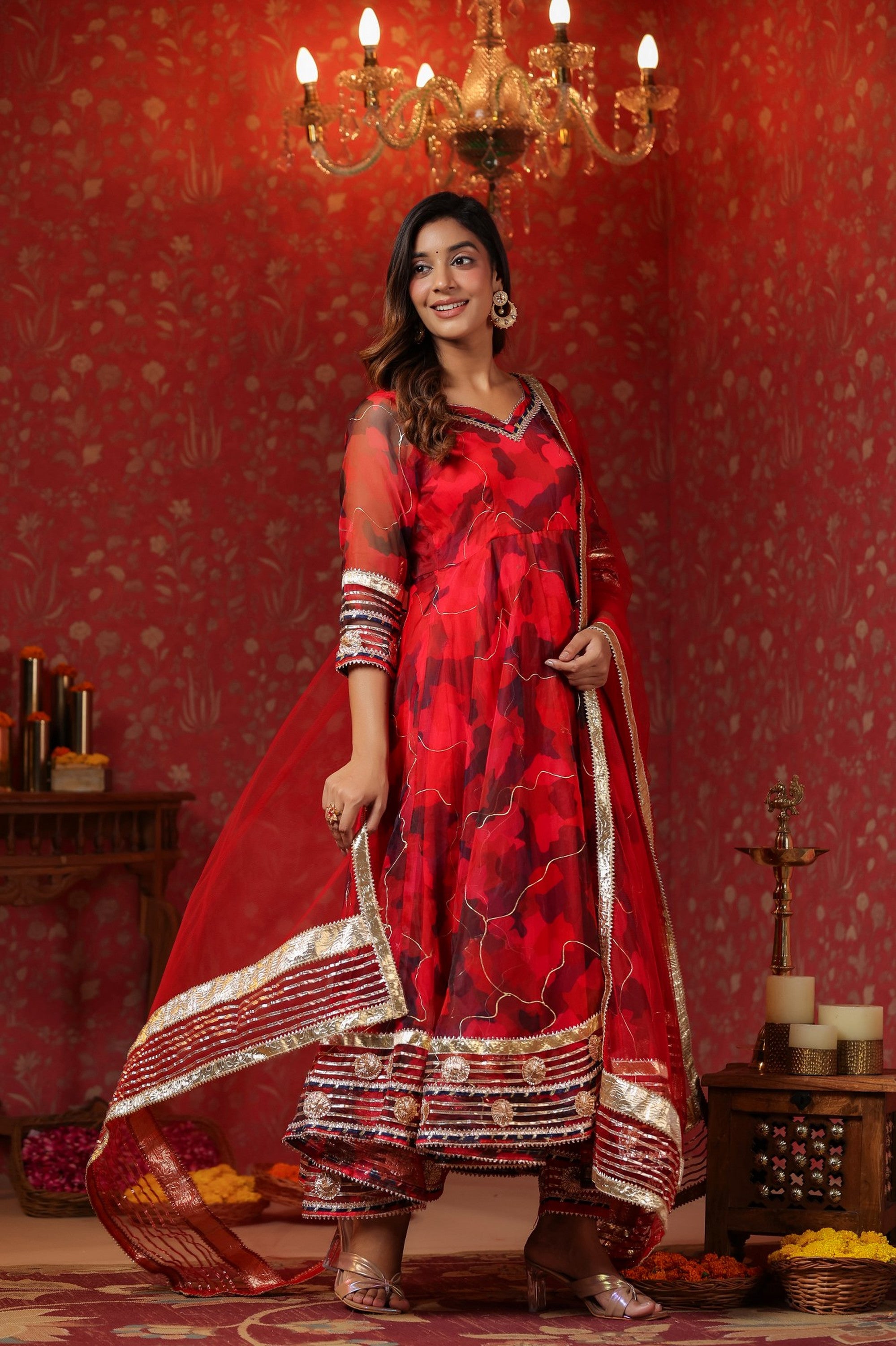 Radical Red Organza Anarkali Suit Set