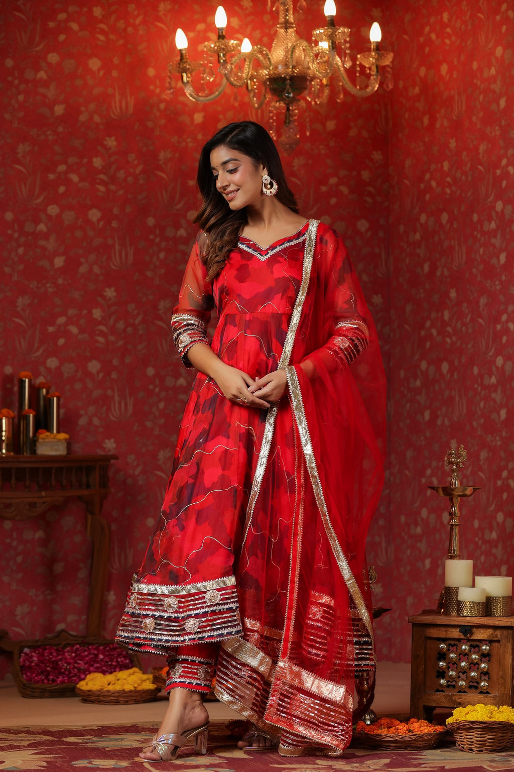 Radical Red Organza Anarkali Suit Set