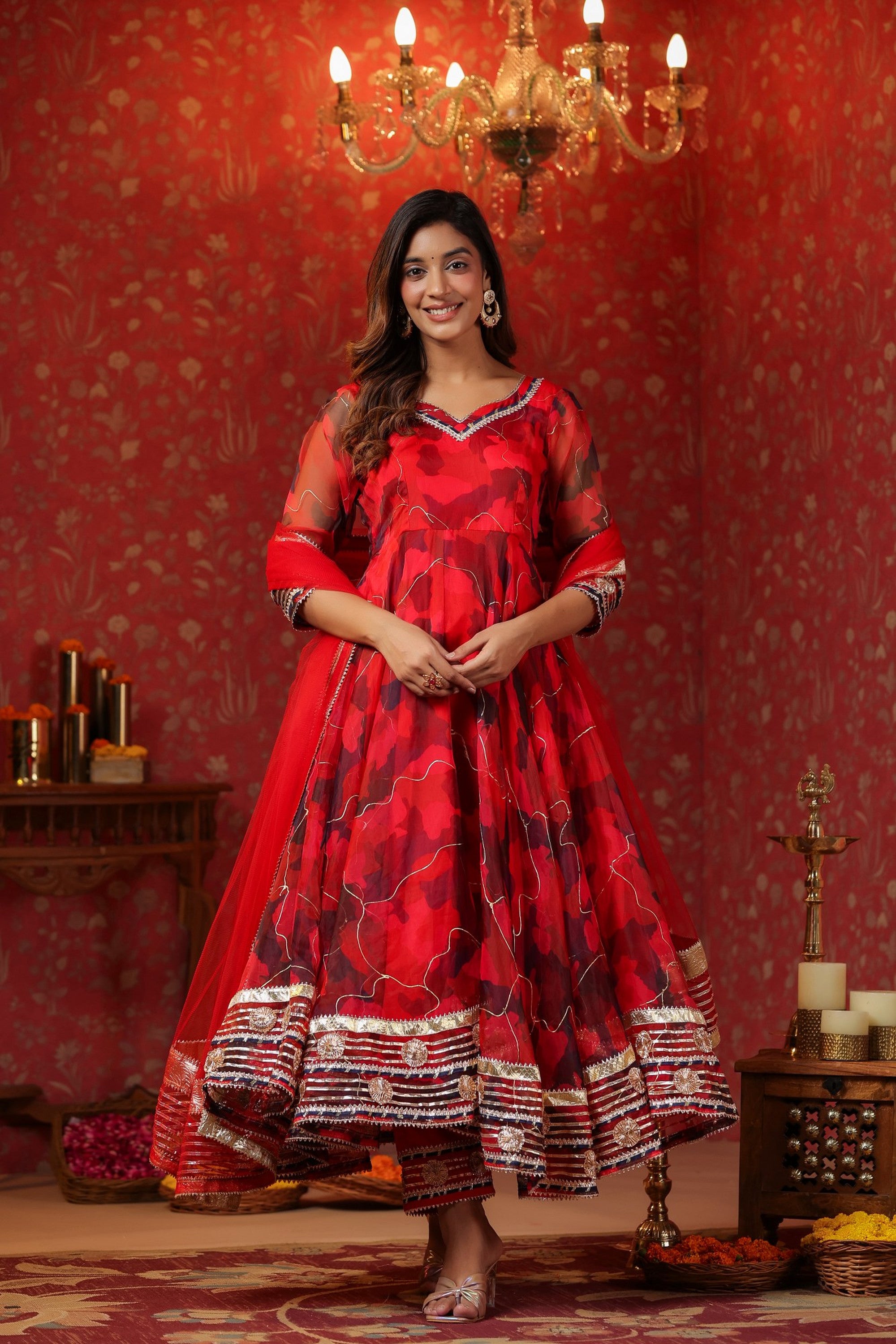 Radical Red Organza Anarkali Suit Set