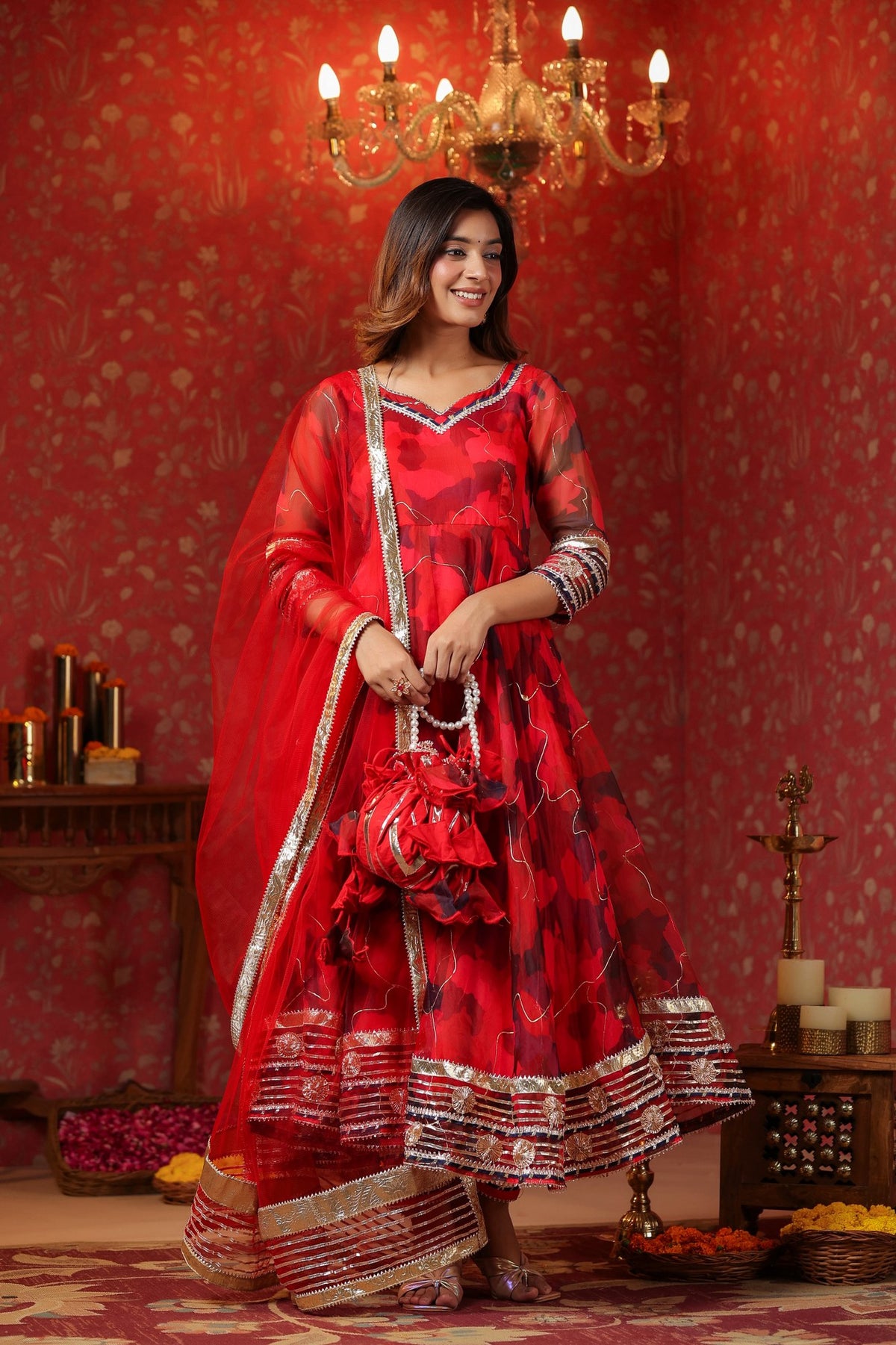 Radical Red Organza Anarkali Suit Set