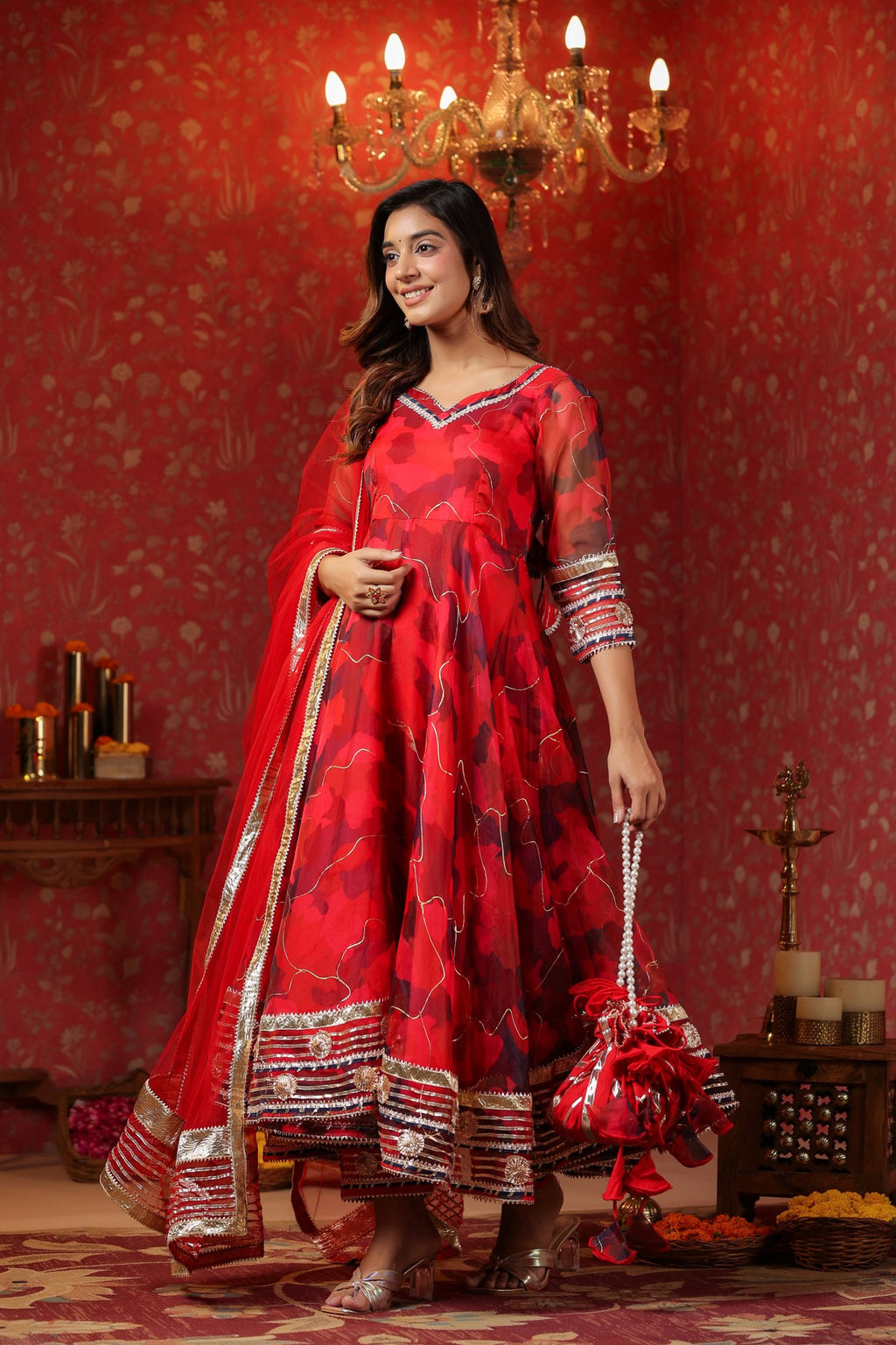 Radical Red Organza Anarkali Suit Set