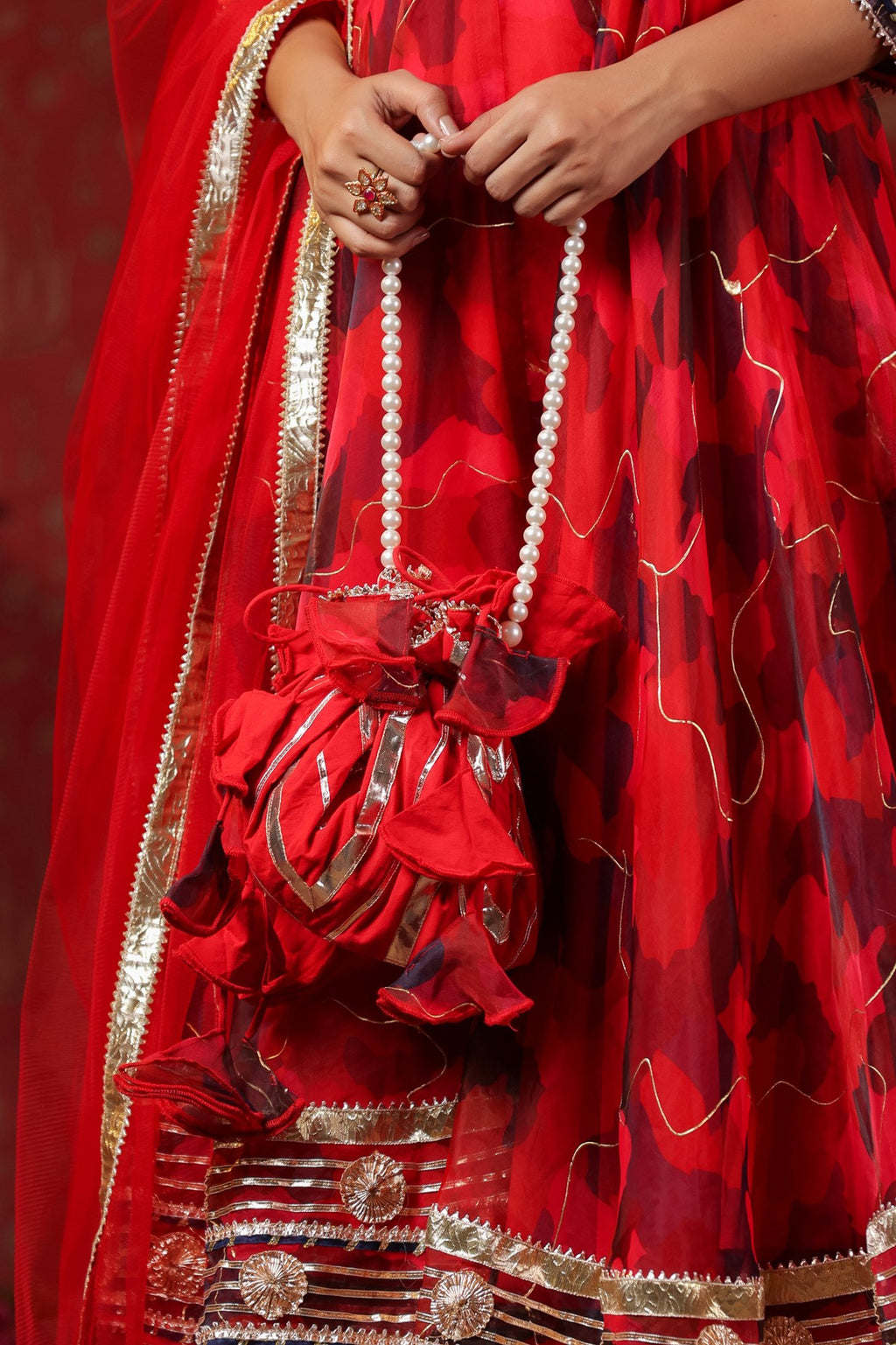 Radical Red Organza Anarkali Suit Set