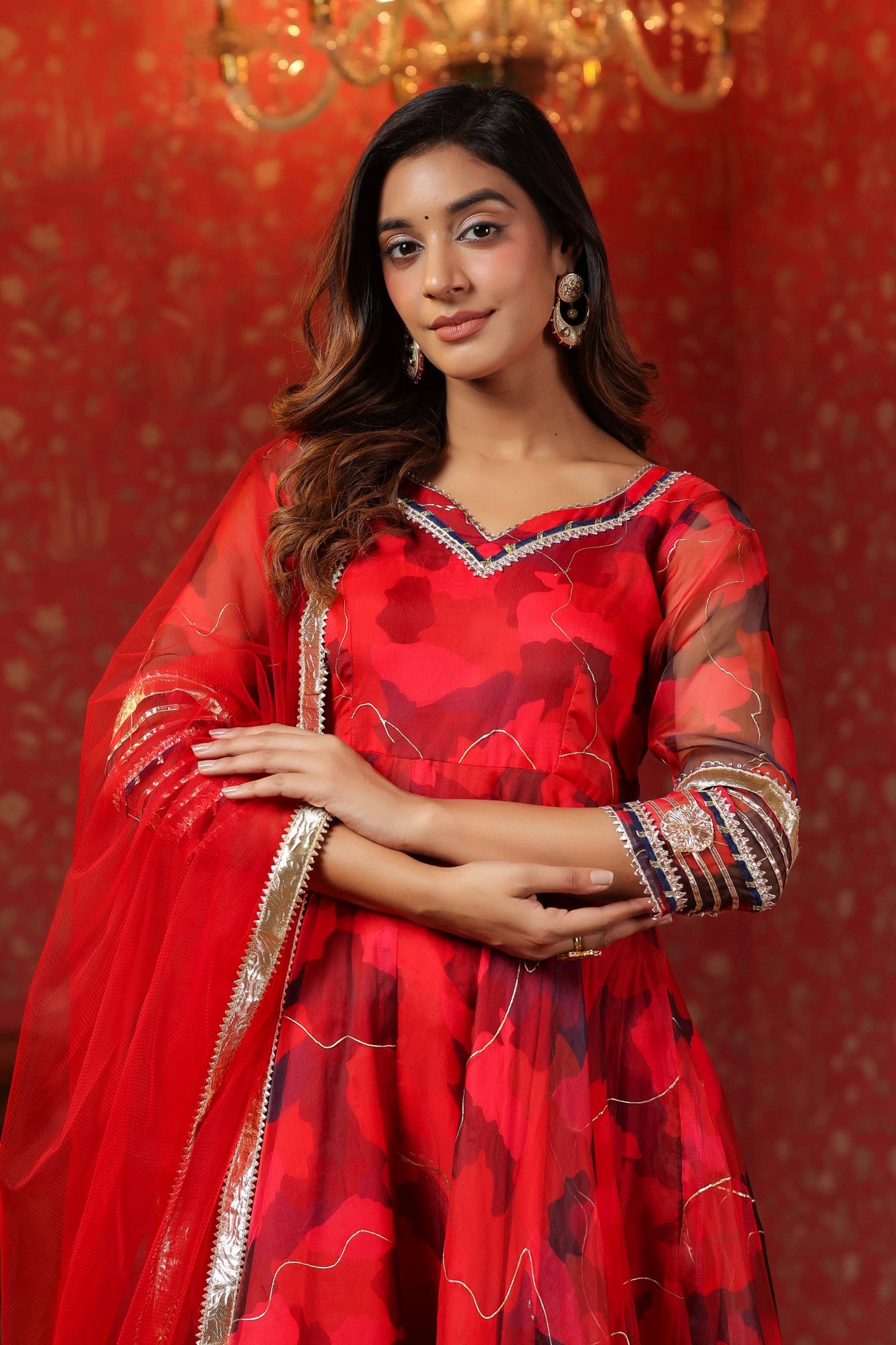 Radical Red Organza Anarkali Suit Set