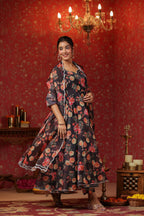 Woodsmoke Black Organza Anarkali Set