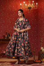 Woodsmoke Black Organza Anarkali Set