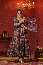 Woodsmoke Black Organza Anarkali Set