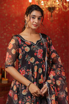 Woodsmoke Black Organza Anarkali Set