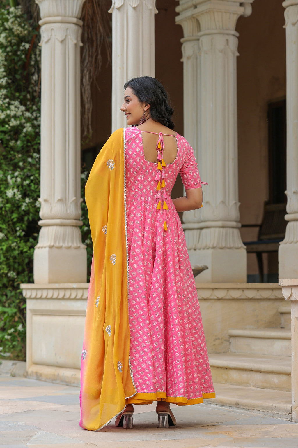 Tickle Pink Cotton Anarkali Suit Set