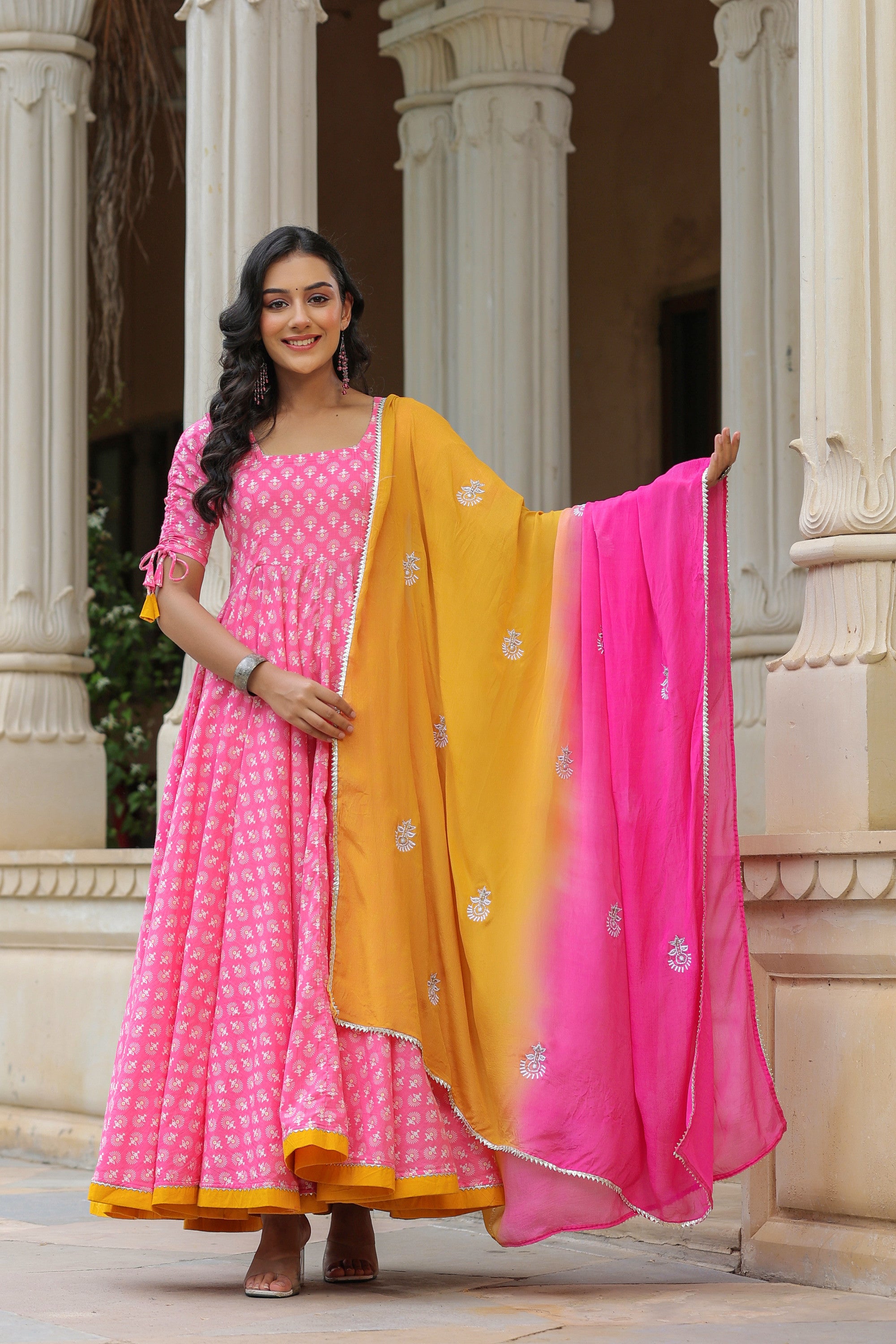 Tickle Pink Cotton Anarkali Suit Set