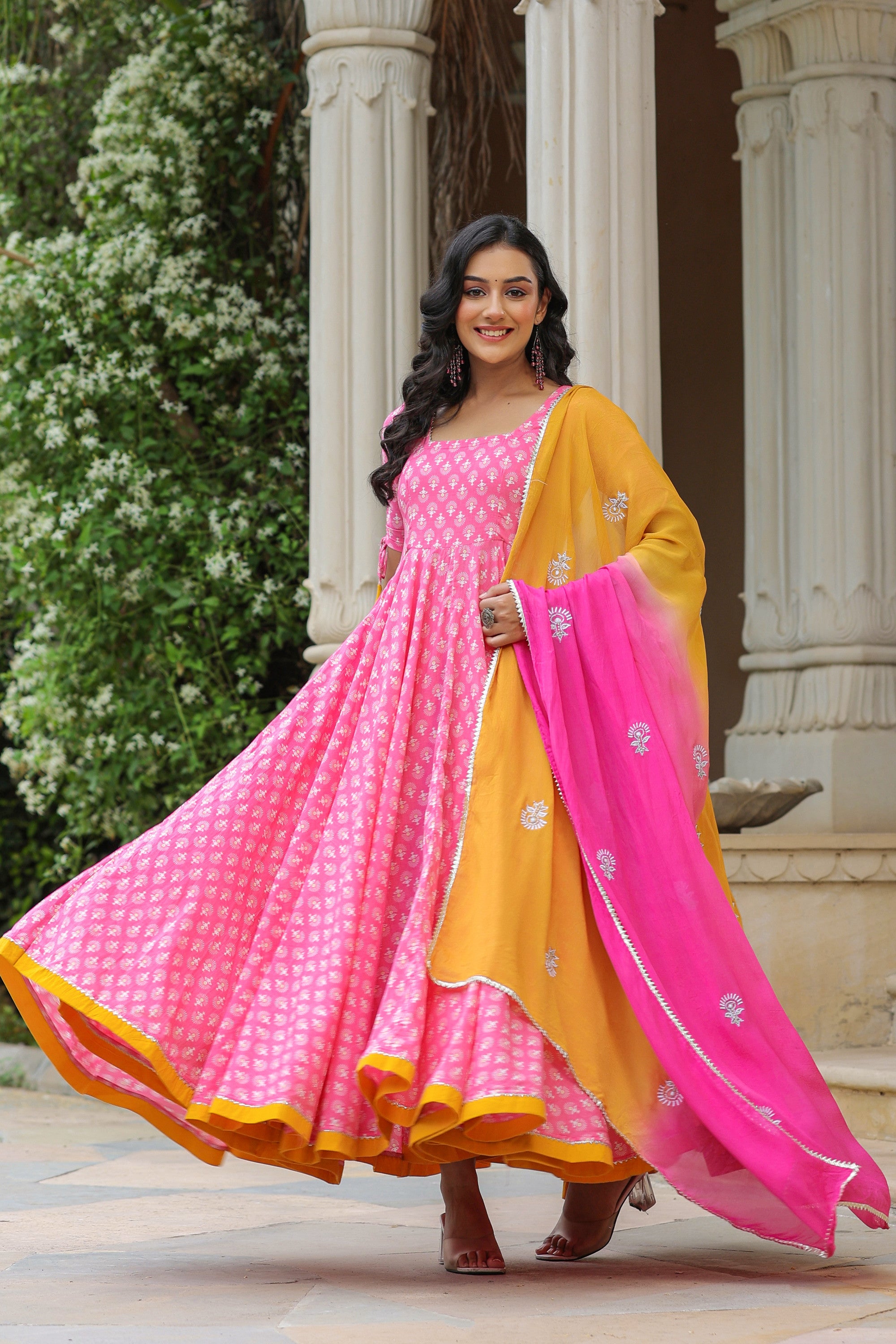 Tickle Pink Cotton Anarkali Suit Set