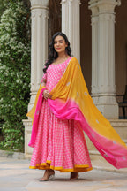 Tickle Pink Cotton Anarkali Suit Set
