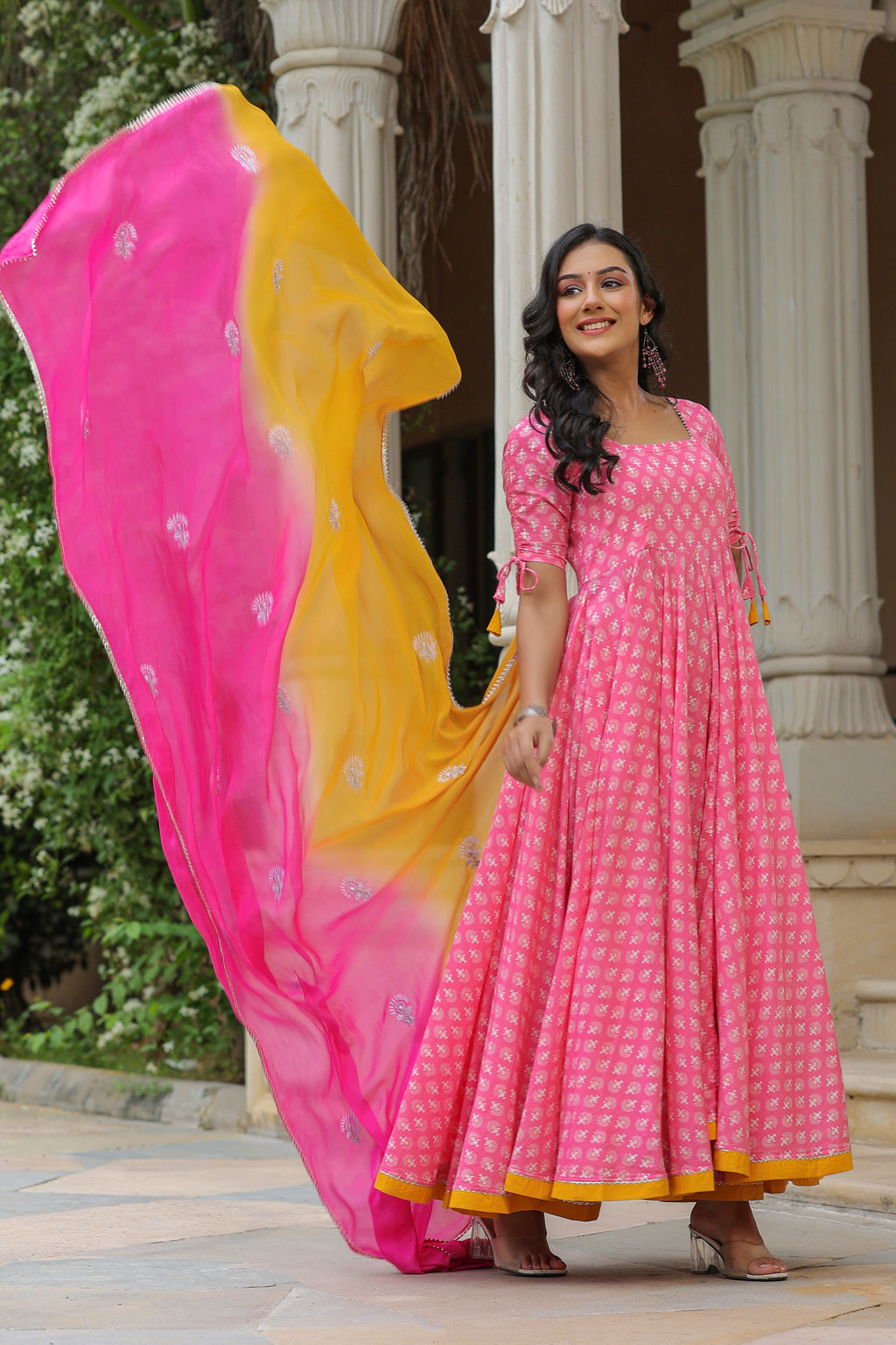 Tickle Pink Cotton Anarkali Suit Set