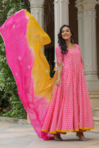 Tickle Pink Cotton Anarkali Suit Set