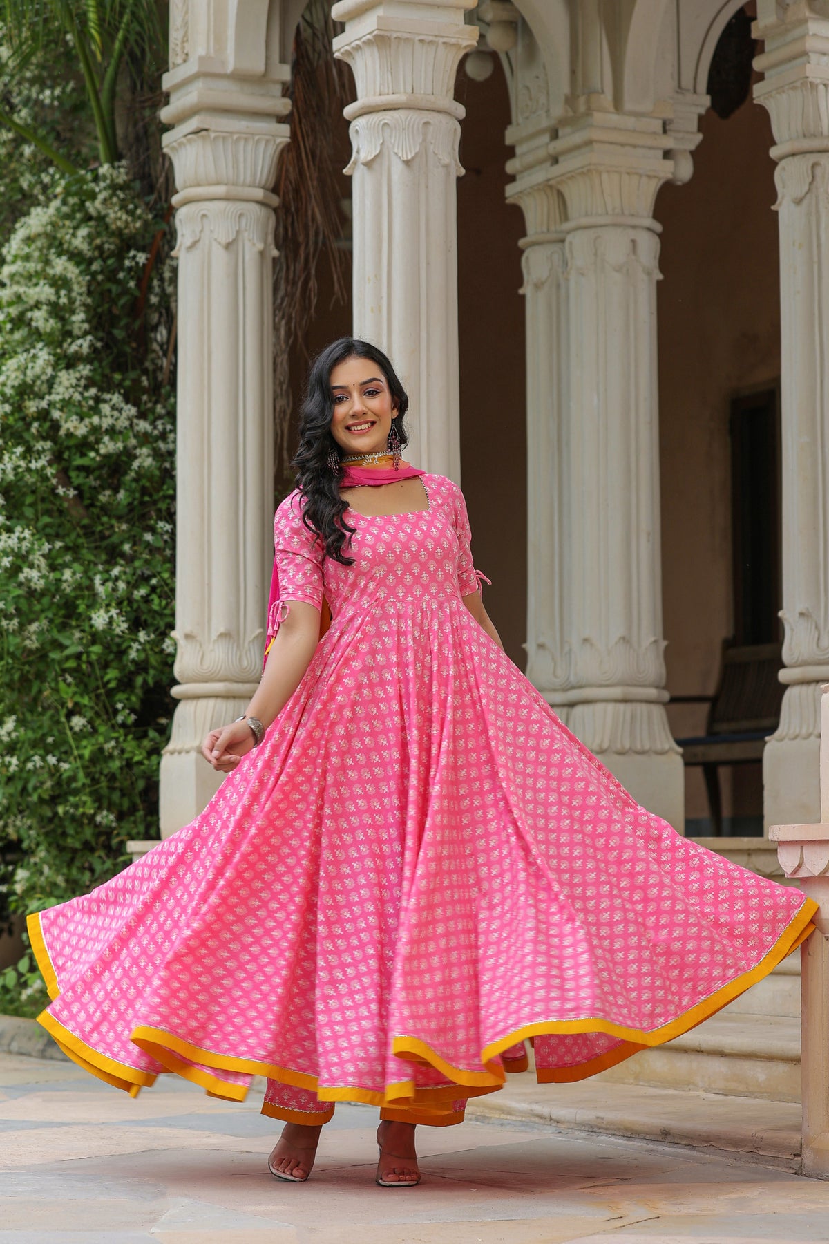 Tickle Pink Cotton Anarkali Suit Set