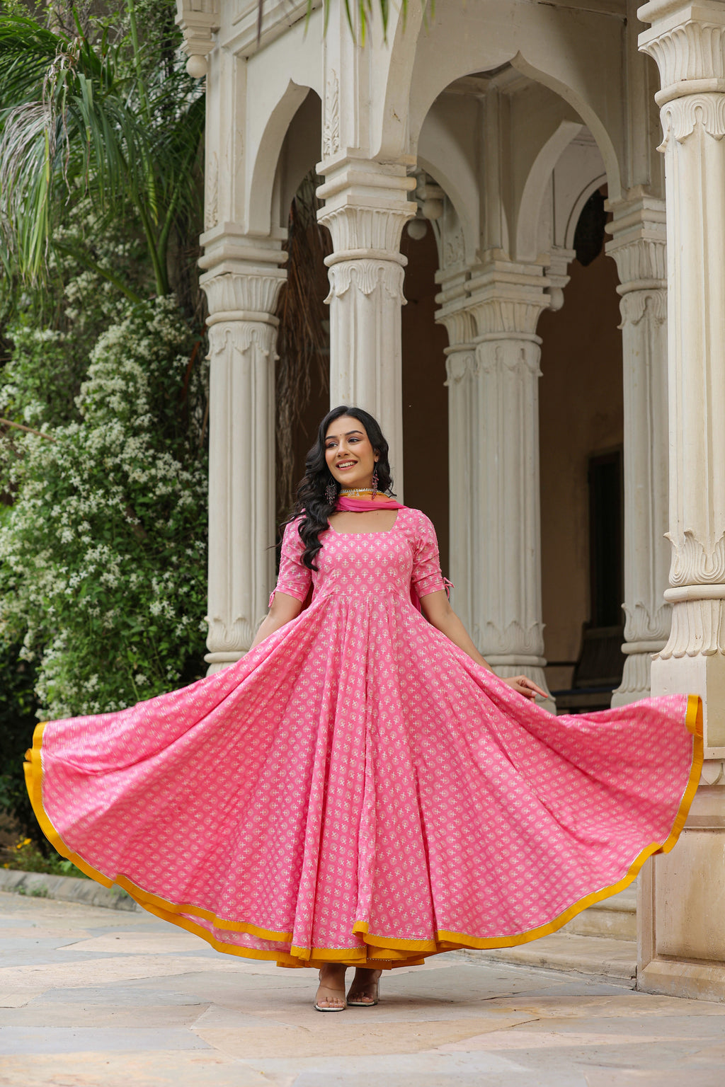 Tickle Pink Cotton Anarkali Suit Set