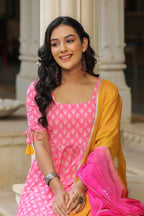 Tickle Pink Cotton Anarkali Suit Set