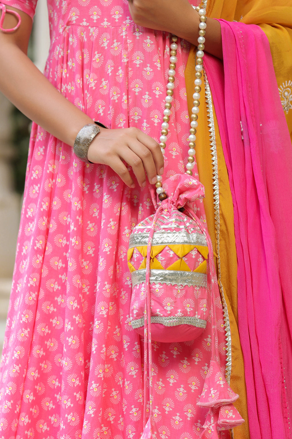 Tickle Pink Cotton Anarkali Suit Set