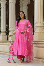 Persian Pink Cotton Anarkali Suit Set