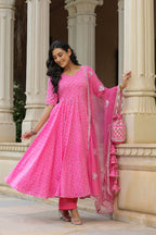 Persian Pink Cotton Anarkali Suit Set