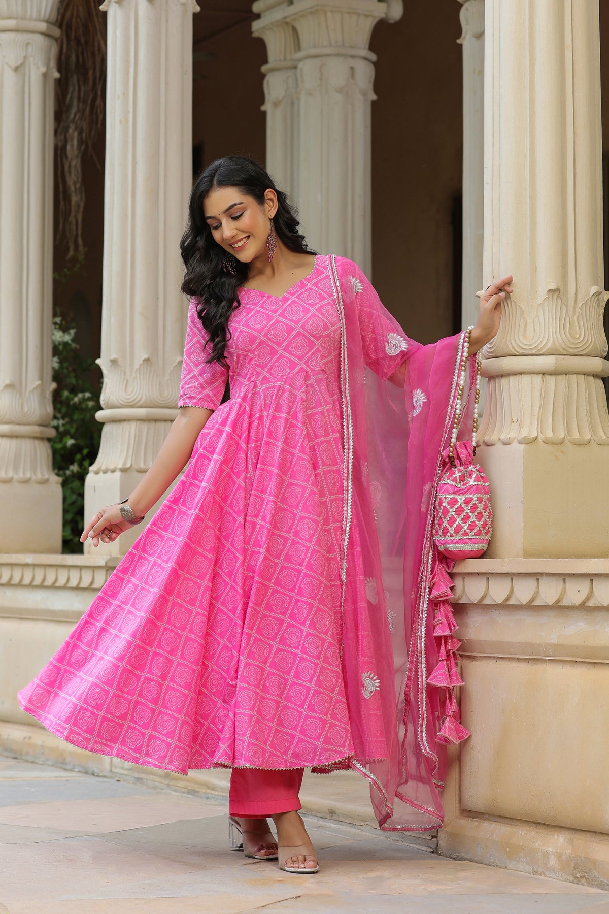 Persian Pink Cotton Anarkali Suit Set
