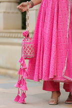 Persian Pink Cotton Anarkali Suit Set