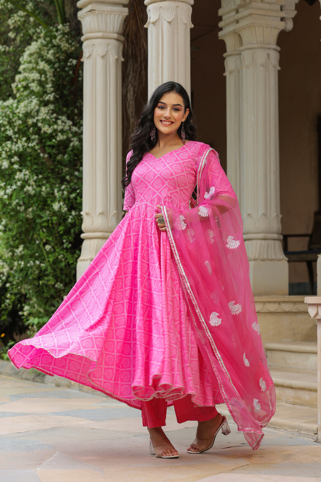 Persian Pink Cotton Anarkali Suit Set